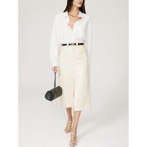 RTR ALC Alden Vegan Leather Carpenter Skirt Ivory Midi Sz 8 Minimalist DAMAGED